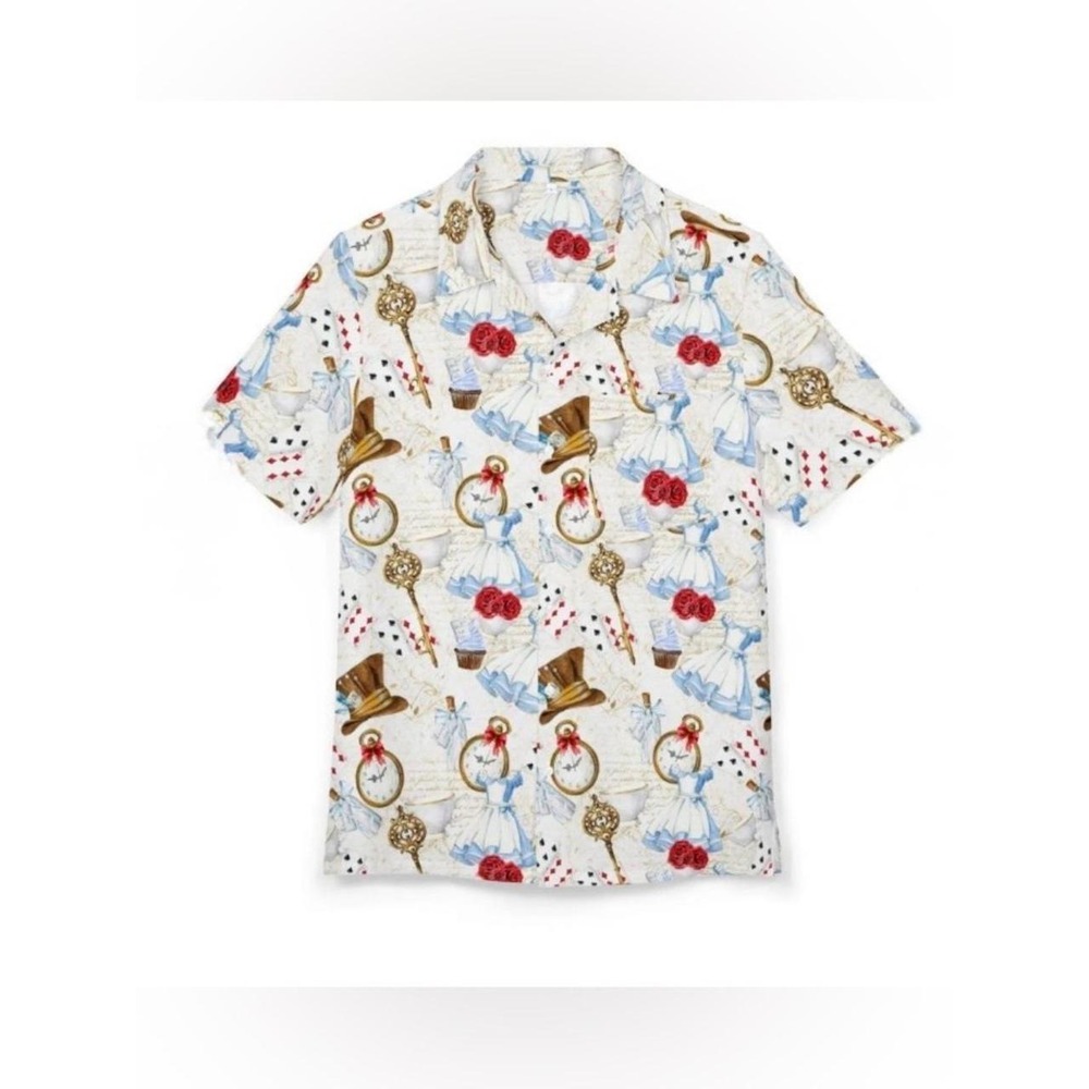 Womens Mad Hatter Alice Button Up Shirt Large Disney Novelty